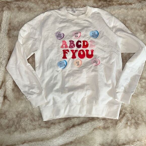 Etsy ABCDE FU Candy Heart Graphic Sweatshirt | Sz M - Picture 3 of 8